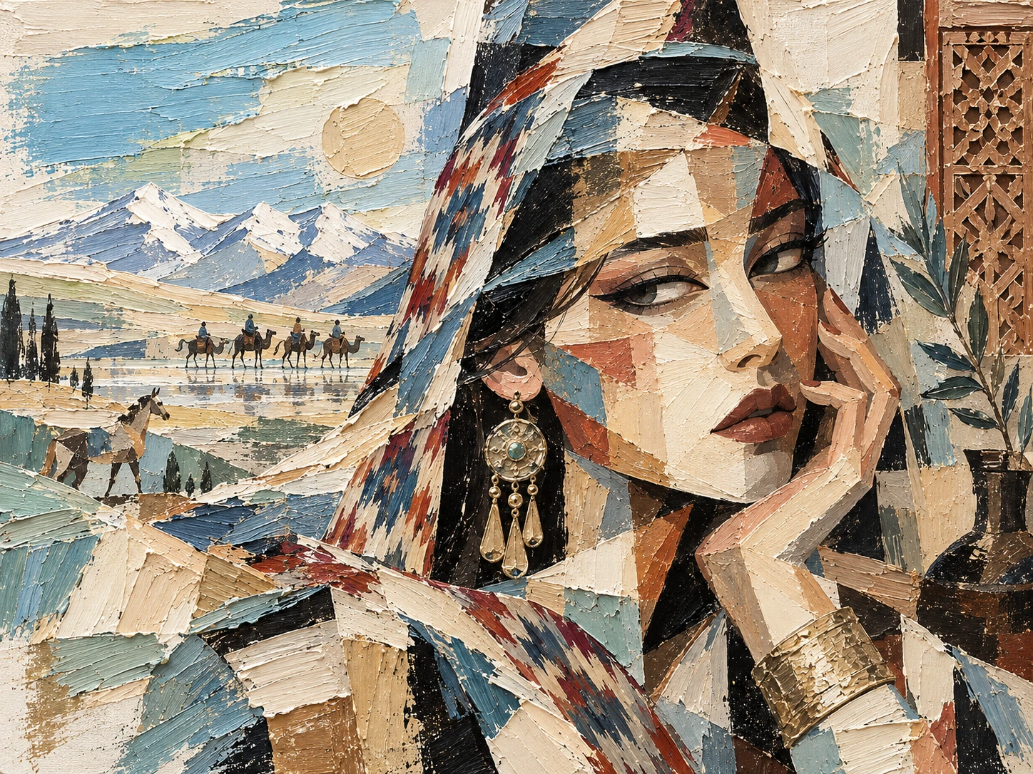 最终立体主义女性油画，完整画面